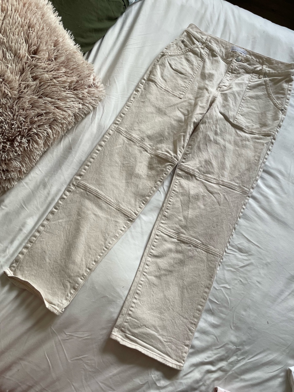 LOFT Cream Wide-Leg Utility Jeans